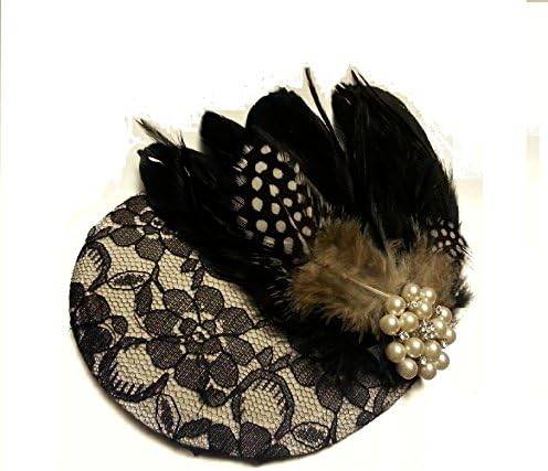 Vintage 40s 50s Hat #wedding hair accessory,Black and White #feather facinator Bridal Feather Fascinator, Feather Hair Piececlip, Wedding Hair Accessories (Aligator clips, Black feathers)