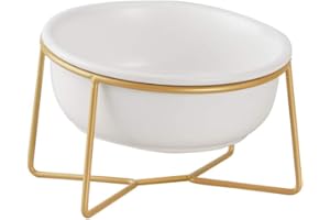 HCHLQLZ Futternapf Katze Keramik Katzennapf Erhöht - Anti Erbrechen Fressnapf Katzen Hoch - Katzennäpfe mit Metallständer - Napf Hund Klein - Hundenapf Welpen - Katzenschüssel für Futter und Wasser - 480 ml