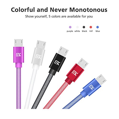 Micro USB Kabel, MK PET Geflochtene Tangle-Free Hohe Geschwindigkeit Datenkabel Ladekabel mit Metallstecker für Android Smartphones, Samsung, HTC, Huawei, LG, Sony, Nexus, Nokia und Mehr (0.66ft / 0.2m, Violett) - 3