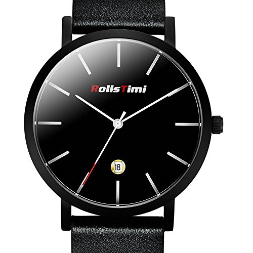 rollstimi Echt Leder 50m Wasser bestndig Herren Uhren Schwarz Auto Datum Saphirglas Quarz Uhren fr Mnner rollstimi Echt Leder 50m Wasser bestndig Herren Uhren Schwarz Auto Datum Saphirglas Quarz Uhren fr Mnner