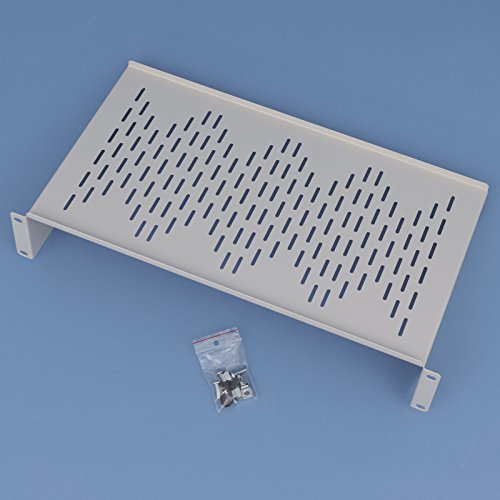 19″ Fachboden 2 HE für Netzwerkschrank 350mm tief, bis 16kg RAL 7035 Lochblech - 3