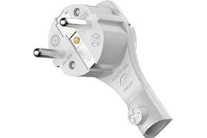 SATSHOP-FT RedStar24 Schutzkontakt-Winkelstecker 250V, 16A, Flachstecker mit Klappgriff & Knickschutz, 8 mm Höhe, für Kabel bis 3x1,5 mm², CEE 7/7, Schuko-Winkelstecker extraflach mit Bügel, Weiß