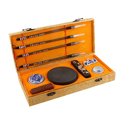 Gazechimp Kalligraphie Set (Pinsel, Tinte Stein, Holz Stempel, Tinte Platte, Tintenstift, Pinsel Rest, Wasser gut, kleine Löffel) für Kalligraphie Anfänge und Fans - 6
