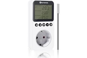 KETOTEK Cyfrowy termostat, gniazdko elektryczne w dzień i w nocy, regulator temperatury, gniazda 100-250 V, ogrzewanie, chłodzenie, przełącznik temperatury z czujnikiem, timerem, regulatorem