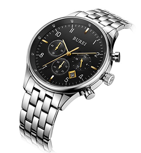 BUREI Herren Datum Kalender kratzfestes Saphir Objektiv Chronograph Big Face Multifunktions-Uhr Armbanduhr BUREI Herren Datum Kalender kratzfestes Saphir Objektiv Chronograph Big Face Multifunktions-Uhr Armbanduhr