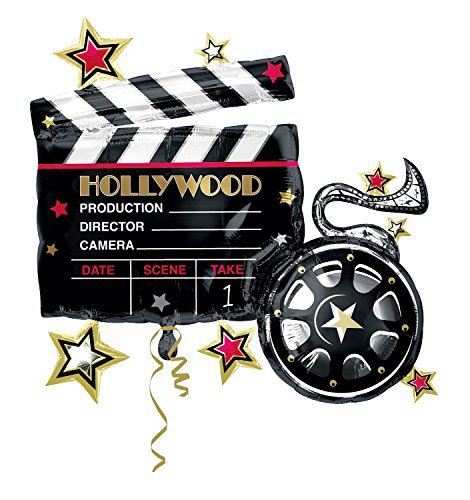 Folienballon in Form einer Filmklappe, Mylar, 73 x 76 cm, mit Schriftzug "Hollywood", Einheitsgröße