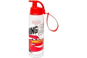 LULABI DISNEY CARS - Bouteille en plastique pour enfants avec motif Disney CARS, réutilisable et sans BPA, robuste, pratique pour l'école et la piscine, avec bouchon de sécurité, 500 ml - Rouge
