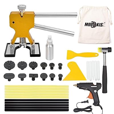 Mookis PDR Outils Débosselage sans peinture,Réparation dent de Paintless,34 pcs Carrosserie outils kits Extracteur de colle bosse voiture Pistolet à colle
