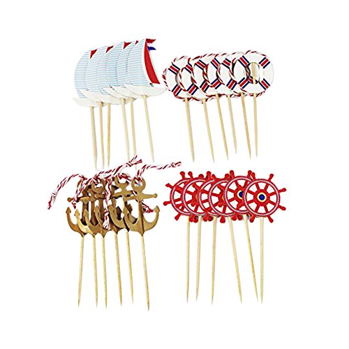 SUNBEAUTY 24er Set Maritime Torte Toppers Kuchendeckel Tortenaufsatz Dekoration Party Feier (24 Stück) (See)