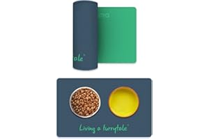 Kittyrama Stylish, Dual-sided Cat Food Mat (Green/Grey). Fits 2/3 Cat Bowls. Cat Tray Contains Water & Mess. Stays Firm, Grips On Floor. Large 48x30 CM. Hypoallergenic & Waterproof Silicone Cat Mat