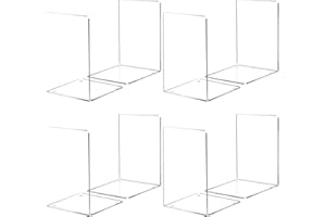 Deefongo 8Pcs Bookends, Acrylic Book Ends with Non-Slip Stickers, Clear Bookends for Shelves, Book Stopper, Book Organiser, Suitable for School, Home, Library, and Book Ends for Shelves