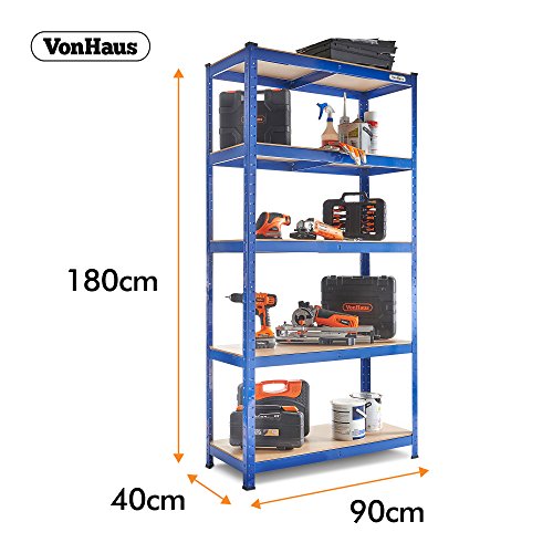 VonHaus 1,8 m schweres Stahl & MDF-Regal Fachbodenregal m. 5 Fächern / Werkbank – Massiv 875 kg Kapazität - 3