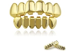 YUFANA 2 Pcs Hip Hop Zähne Set,Goldene Zähne Hip Hop Teeth Grills Gold