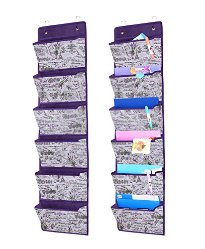 homyfort Lot de 2 Porte-Revue Mural, Porte Document Mural, Rangement Tissu Porte, Support de Rangement Bureau, étagère de Rangement de Porte, 6 Poches, Lavande, XLVZ06C2P