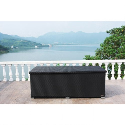 OUTFLEXX praktische Kissenbox aus widerstandsfähigem Poly-Rattan in schwarz mit Gasdruckfedern und Innenbezug, 204 x 94 x 75 cm, Gartentruhe Universalbox Aufbewahrungsbox Kissentruhe, wetterfest