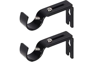 KLOPINXINGH 2 Pcs Curtain Rod Bracket Black Metal Heavy Duty Curtain Rod Brackets Adjustable Curtain Rod Holder Curtain Rod Hanging Brackets Wall Mounted Curtain Holder with Screws for Drapery Poles