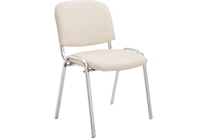 CLP Sedia Ospite Ken C Imbottita I Sedia Attesa In Similpelle E Metallo Cromato I Sedia Impilabile Carico Max 120 KG, Colore:crema