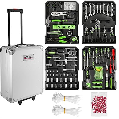 TecTake Valise à outils trolley 699 pièces boite à tire en aluminium | Poignée télescopique | Coins renforcés en acier