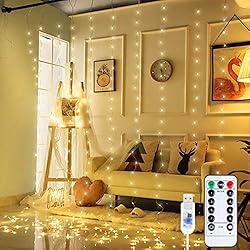 Anpro Luz Cadena Luz de Cortina USB, con 300 Bombillas LED, 8 Modos, Blanca Cálida, 3x3 m