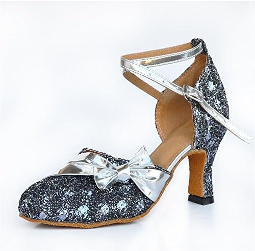 Ladies Dance Shoes Latin Lombarda Chamba Samba Shoes, 2 UK, Black 8Cm