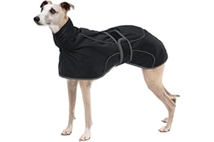 CTomche Dog Winter Coat Reflective Waterproof, Dog Jacket with Warm Fleece Lining, Waterproof Coat with Adjustable Bands For Greyhounds, Lurchers and Whippets Black-XL