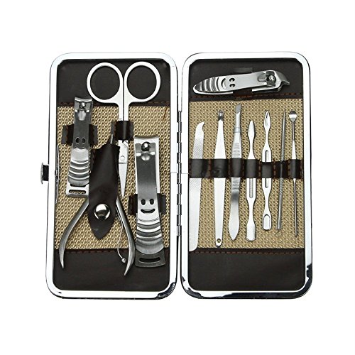 Xgeek 1 Set 12 in 1 Stainless Steel Pedicure Manicure Set Nail Clippers Cleaner Cuticle Clippers Grooming Kit Case