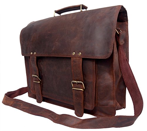 feathertouch Herren Messenger Bag Kuriertasche groß Leder Aktentasche Laptop Satche Büro Messenger Tasche groß braun - 3