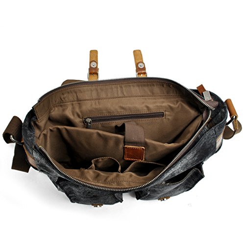 YANGYANJING Waterdicht Vintage Canvas leer Messenger Bag Schoudertas Aktetas Schoudertas 14 inch Laptoptas notebooktas van Canvas en leer