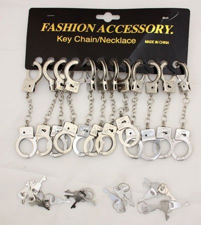 Preisvergleich Produktbild 12x Schlüsselanhänger Handschellen, Mitgebsel Detektivparty, Polizeiparty, Kindergeburtstag