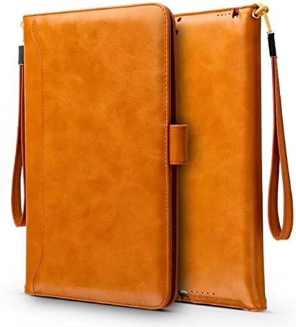 iPad pro 10.5 inch Case- Leather Smart Stand Folio Business Case Cover with Card Slots,Kickstand,Document Pocket,Pencil Holder,Elastic Hand Strap(light brown)