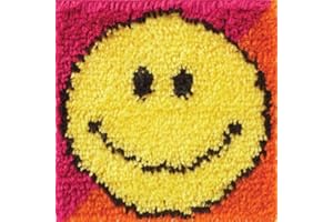 CRAFTSFABRICS Knüpfhaken-Set für Erwachsene, Knüpfkissen-Sets und Sticksets für DIY-Handarbeiten, Knüpfhaken, Teppiche, Kissen, Matten, Bastelsets (Smiley)