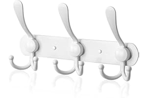 LYLIN Perchero de Pared, Perchas de Acero Inoxidable Montaje en Pared, Ganchos de Perchero para Dormitorio Baño y Cocina (9 Gancho, 1Pcs, Blanco)