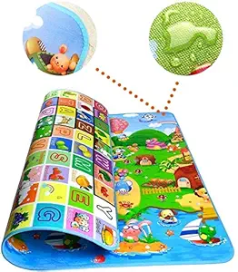 Zanzmer Foldable Waterproof Double Side Soft Foldable Floor Foam Play Mat for Infants and Kids with Zip Bag to Carry for Kids Picnic School Home with Baby Mat (Large Size -6 X 4 ft, Multicolour)