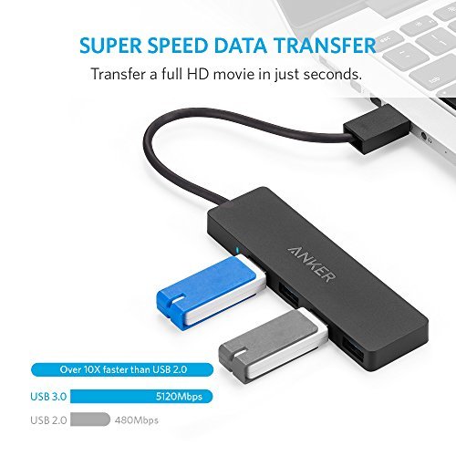 Anker 4-Port USB 3.0 Ultra Slim Data Hub for Mac, PC, USB Flash Drives and Other Devices