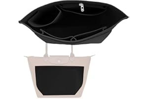 HYEPNED Bag Wallet Insert Organizer, Multi-Pocket Felt Tote for Inserting Wallet, Folding Tote Bag Organizer Insert for Longchamp (Black, L) (L)