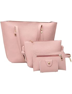 Schultertaschen für Damen Groß Jamicy® 4Pcs Frauen Litchi Muster PU Leder Schultertasche + Umhängetasche + Handtasche...