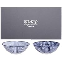 Tokyo Design Studio, Nippon Blue, 2 Cuencos Set, de 2 piezas, diámetro de 21 cm, porcelana de Japón