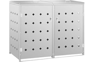 Willood Mülltonnenbox für 1/2/3/4 Tonne 240L Edelstahl/Verzinkt Müllbox mit Belüftungssystem Abschließbar Gartenbox (2, Silber)