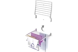 foxydry Fold, Étendoir Mural, Séchoir à Linge Mural en Aluminium et Acier, autoportant et Suspendu 60x50x57 cm