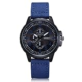 Upxiang Herren Luxus Military Movement Style Armbanduhr Sechs Pin Zifferblatt Uhr Army Watch Quarzuhr (Blau)