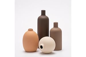 QBMYCN Juego de 4 jarrones de cerámica, jarrones de cerámica para decoración del hogar, floreros Decorativos para Hierba de Pampa y Flores secas, Mesa, estantería (Café,Naranja,Beige,marrón)