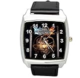 taport® Game of Thrones quadratisch schwarz Echt Leder Quarzuhr + Gratis Ersatz Batterie + Gratis Geschenkverpackung