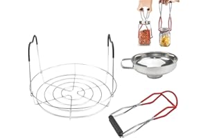 WENRERO Griglia a Vapore con Manico 28,5 * 20,5cm Sollevatore per Barattoli 22,4 * 7cm e Imbuto per Conserve 10 * 4,3cm Steamer Rack Sottopentola Resistente al Calore in Acciaio Inox per Cucina
