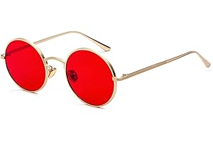 Inlefen Lunettes de soleil Hommes Femmes Rétro Vintage Cercle Style Lunettes de Soleil Couleur Métal Cadre Lunettes Lunettes