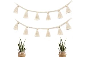 FDDU Boho Haus Dekoration, 2 Stücke Makramee Wandbehang, Böhmische Makramee, Quastenverzierungen Aus Baumwolle Und Leinen Makramee-Girlande für Blumenkorb, Kinderzimmer, Wanddekoration (Beige)