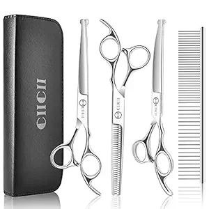 Dog Grooming Scissors, CIICII Pet Grooming Scissors for Dogs Cats (Silver)