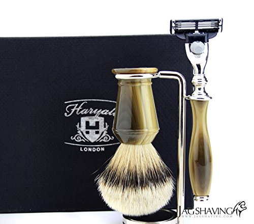 Imitation Horn MENS SHAVING GIFT SET BADGER HAIR SHAVING BRUSH ,RAZOR ,SHAVING STAND /HOLDER Daily Shaving, Men's Gifts, Gifts for Him, Wet Shaving Christmas Gift