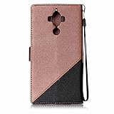 FESELE Vintage Lederhülle für [Huawei Mate 9] Flip Case, Color Blocking Hülle Leder Tasche Abdeckung für Huawei Mate 9 Frosted effects Strap Lanyard Design Brieftasche Kartenfach Ledertasche Handyhülle mit Standfunktion und Magnetverschluss Wallet Klapphülle Cover für Huawei Mate 9 + Blau Eingabestift Stylus Touch Pen-schwarz + Braun - 2