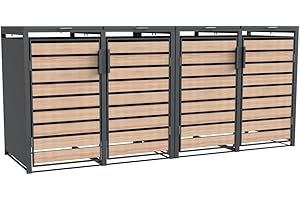 Westmann Metall Mülltonnenbox Lacina 4x240 L Anthrazit Holzoptik Mülltonnen Verkleidung mit Gasdruckfedern Pulverbeschichteter Stahl Wetterfest & stabil Klappdeckel & Fronttüren