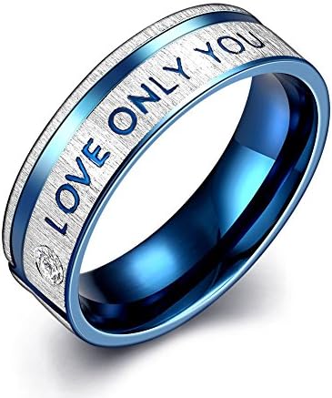 KOLOVEADA LOVE ONLY YOU Mens Engagement Wedding Rings with Cubic Zirconia Stone Diamond Rings Promise Band Rings Mens Charm Jewelry Gift Blue Tone 6 MM (R 1/2)